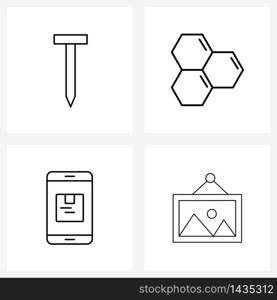 4 Editable Vector Line Icons and Modern Symbols of construction, cell, tool, molecule, box Vector Illustration