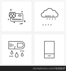 4 Editable Vector Line Icons and Modern Symbols of cyber security, blood, credit card, cloudy, droplet Vector Illustration