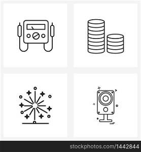 4 Editable Vector Line Icons and Modern Symbols of device, circus, volt, coin, fireworks Vector Illustration