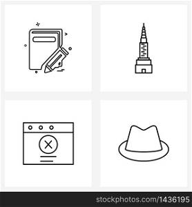 4 Editable Vector Line Icons and Modern Symbols of diary; blocked; pen; city; hat Vector Illustration