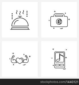 4 Editable Vector Line Icons and Modern Symbols of dish, heart , wedding, money , bodybuilding Vector Illustration