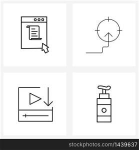 4 Editable Vector Line Icons and Modern Symbols of document, media, files, money, player Vector Illustration
