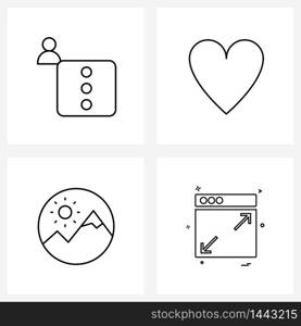 4 Editable Vector Line Icons and Modern Symbols of dots, photo, heart, image, web layout Vector Illustration