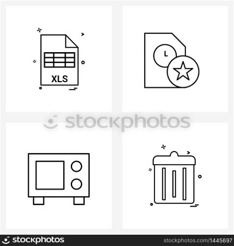 4 Editable Vector Line Icons and Modern Symbols of file, time, file format, data, food Vector Illustration
