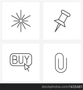 4 Editable Vector Line Icons and Modern Symbols of fireworks; clamp; paper pin; purchase; paperclip Vector Illustration