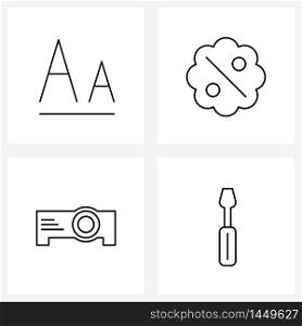 4 Editable Vector Line Icons and Modern Symbols of font, camcorder, badge, percentage, engineering Vector Illustration