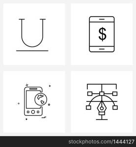 4 Editable Vector Line Icons and Modern Symbols of font, phone, underline, phone, phone Vector Illustration