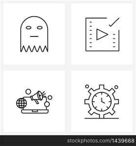 4 Editable Vector Line Icons and Modern Symbols of ghost, computer, movies, tick, digital Vector Illustration