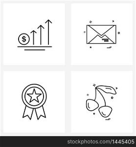 4 Editable Vector Line Icons and Modern Symbols of growth, game, envelope, message, fruits Vector Illustration