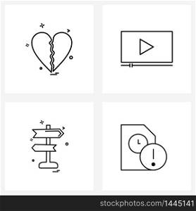 4 Editable Vector Line Icons and Modern Symbols of heart, data, broken heart, board, file Vector Illustration