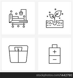 4 Editable Vector Line Icons and Modern Symbols of hospital, battery, plants, fitness, energy Vector Illustration