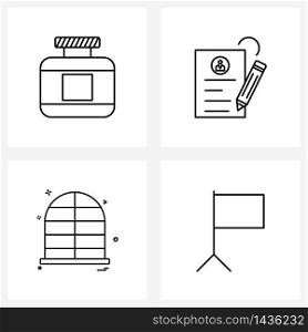 4 Editable Vector Line Icons and Modern Symbols of jar; home; makeup; document; notification Vector Illustration