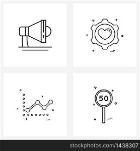 4 Editable Vector Line Icons and Modern Symbols of loud; graph; heart; favorite; cricket Vector Illustration