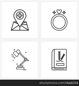 4 Editable Vector Line Icons and Modern Symbols of medical, light, hospital, wedding, table lamp Vector Illustration