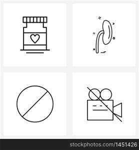 4 Editable Vector Line Icons and Modern Symbols of medical, shape, heart, ear pods, film Vector Illustration