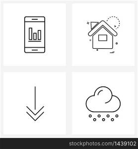 4 Editable Vector Line Icons and Modern Symbols of mobile, arrow, business, building, down Vector Illustration