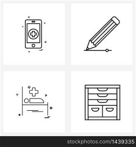 4 Editable Vector Line Icons and Modern Symbols of mobile, health, health, education, cabinet Vector Illustration