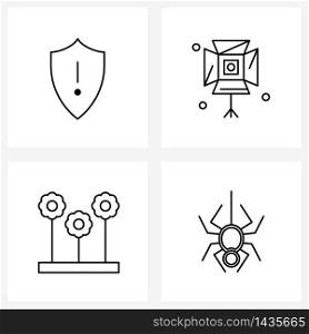 4 Editable Vector Line Icons and Modern Symbols of protect; gift; warning; industry; spider Vector Illustration
