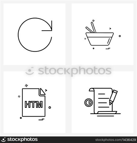 4 Editable Vector Line Icons and Modern Symbols of refresh, file type, food, bowl, Vector Illustration