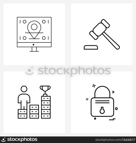 4 Editable Vector Line Icons and Modern Symbols of regulation, career, auction, court, locked Vector Illustration