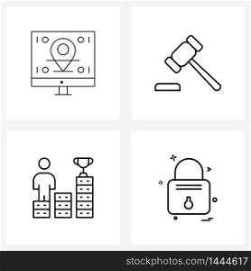 4 Editable Vector Line Icons and Modern Symbols of regulation, career, auction, court, locked Vector Illustration