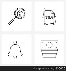4 Editable Vector Line Icons and Modern Symbols of search house, bell, file, files, less Vector Illustration