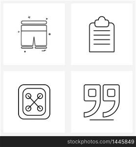 4 Editable Vector Line Icons and Modern Symbols of sports, machine, shorts, text, tailoring Vector Illustration