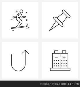 4 Editable Vector Line Icons and Modern Symbols of sports, u turn arrow, Olympics, pin, up Vector Illustration