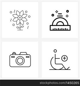 4 Editable Vector Line Icons and Modern Symbols of sunflower, camera, agriculture, education, dslr Vector Illustration