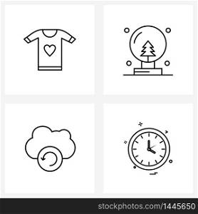 4 Editable Vector Line Icons and Modern Symbols of t-shirt, update, cloths, winter, clock Vector Illustration