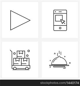 4 Editable Vector Line Icons and Modern Symbols of video, box, buy, online, food Vector Illustration