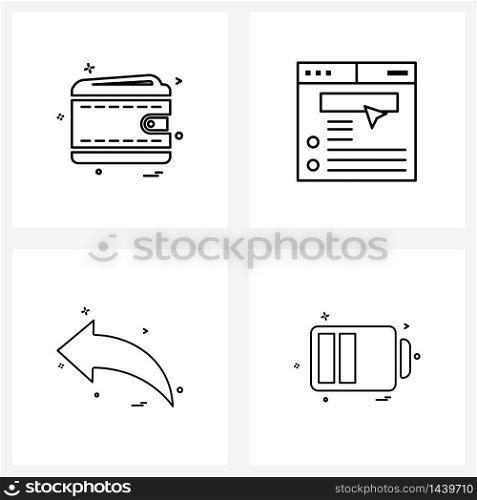4 Editable Vector Line Icons and Modern Symbols of wallet, left, money, communication, batty Vector Illustration