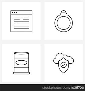 4 Editable Vector Line Icons and Modern Symbols of website, cloud data protection, ring, food, Vector Illustration