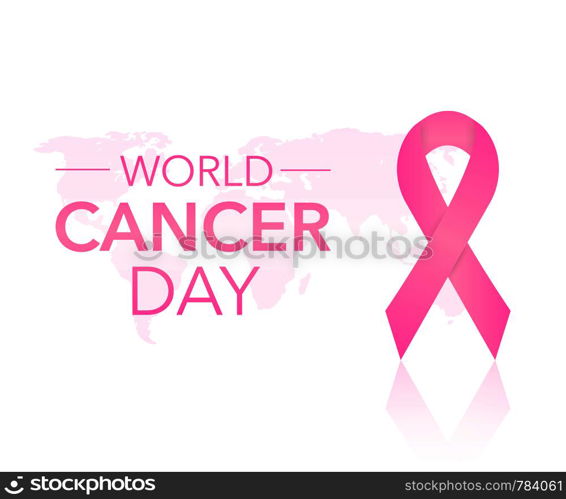 4 February World Cancer Awareness Month Campaign Background with paper Magenta ribbon symbol. Vector stock illustration.