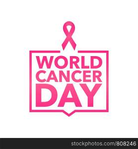4 February World Cancer Awareness Month Campaign Background with paper Magenta ribbon symbol. Vector stock illustration.