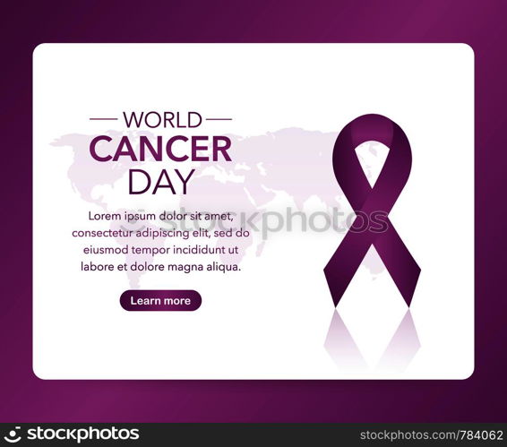 4 February World Cancer Awareness Month Campaign Background with paper Magenta ribbon symbol. Pancreatic Cancer. Vector stock illustration.