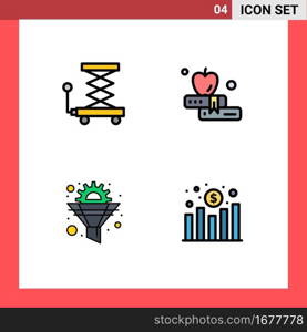 4 Filledline Flat Color concept for Websites Mobile and Apps car, funnel, scissor, education, optimization Editable Vector Design Elements