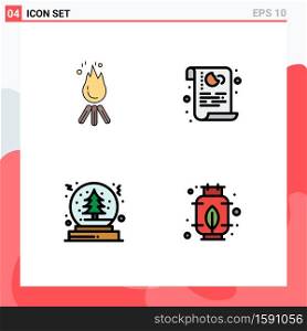 4 Filledline Flat Color concept for Websites Mobile and Apps fire, security, camping, data, snow Editable Vector Design Elements