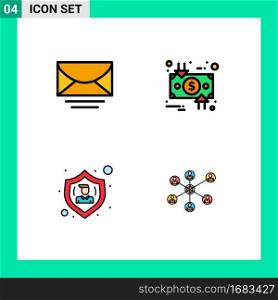 4 Filledline Flat Color concept for Websites Mobile and Apps mail, action, global, cycle, protect Editable Vector Design Elements