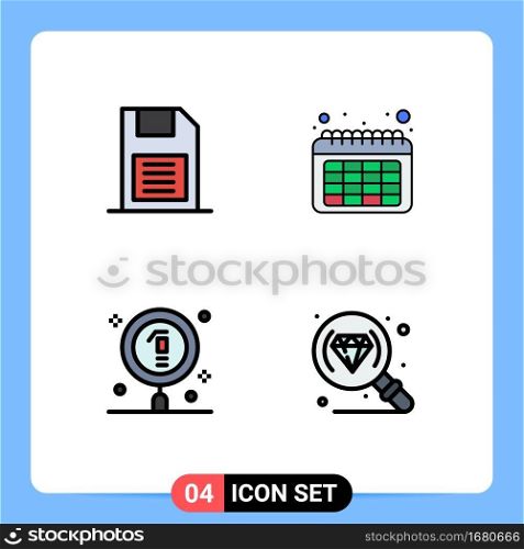 4 Filledline Flat Color concept for Websites Mobile and Apps memory card, chemical, sd card, date, laboratory Editable Vector Design Elements
