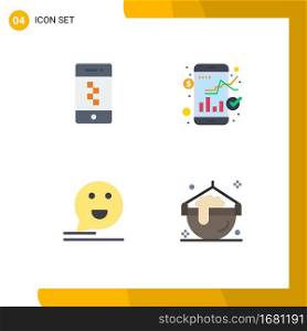 4 Flat Icon concept for Websites Mobile and Apps application, chat, technology, stock, happy Editable Vector Design Elements