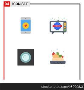 4 Flat Icon concept for Websites Mobile and Apps application, interior, like, television, light Editable Vector Design Elements