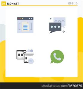 4 Flat Icon concept for Websites Mobile and Apps archive, talk, file, chat, film stip Editable Vector Design Elements
