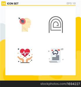 4 Flat Icon concept for Websites Mobile and Apps arrow, cardiogram, target, password, heart health Editable Vector Design Elements