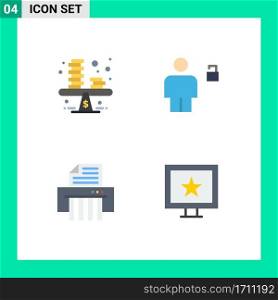 4 Flat Icon concept for Websites Mobile and Apps balance, unlocked, profit, body, paper Editable Vector Design Elements