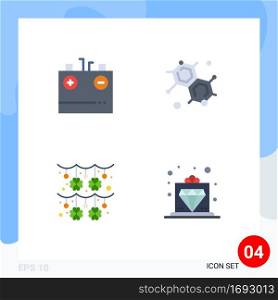 4 Flat Icon concept for Websites Mobile and Apps battery, garland, electricity, molecular, saint patrick Editable Vector Design Elements