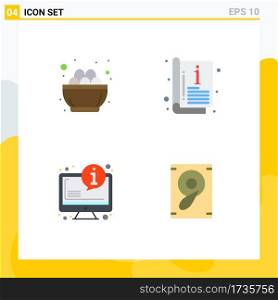 4 Flat Icon concept for Websites Mobile and Apps bowl, system, egg, catalogue, info Editable Vector Design Elements