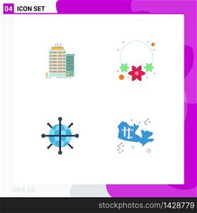 4 Flat Icon concept for Websites Mobile and Apps building, server, top, india, location Editable Vector Design Elements