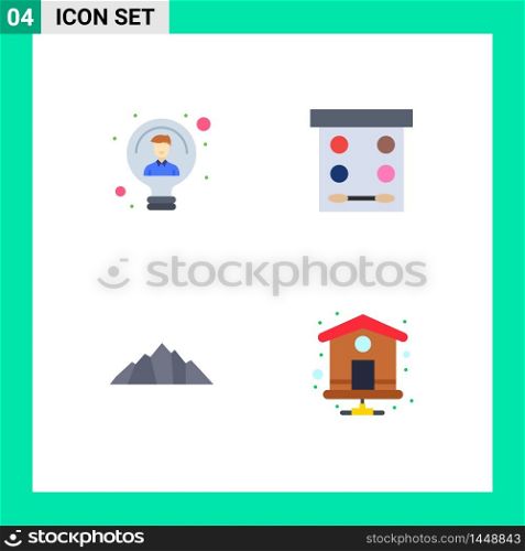 4 Flat Icon concept for Websites Mobile and Apps bulb, hill, person, eye shadow, nature Editable Vector Design Elements