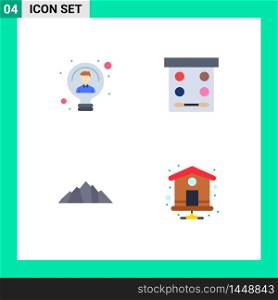 4 Flat Icon concept for Websites Mobile and Apps bulb, hill, person, eye shadow, nature Editable Vector Design Elements